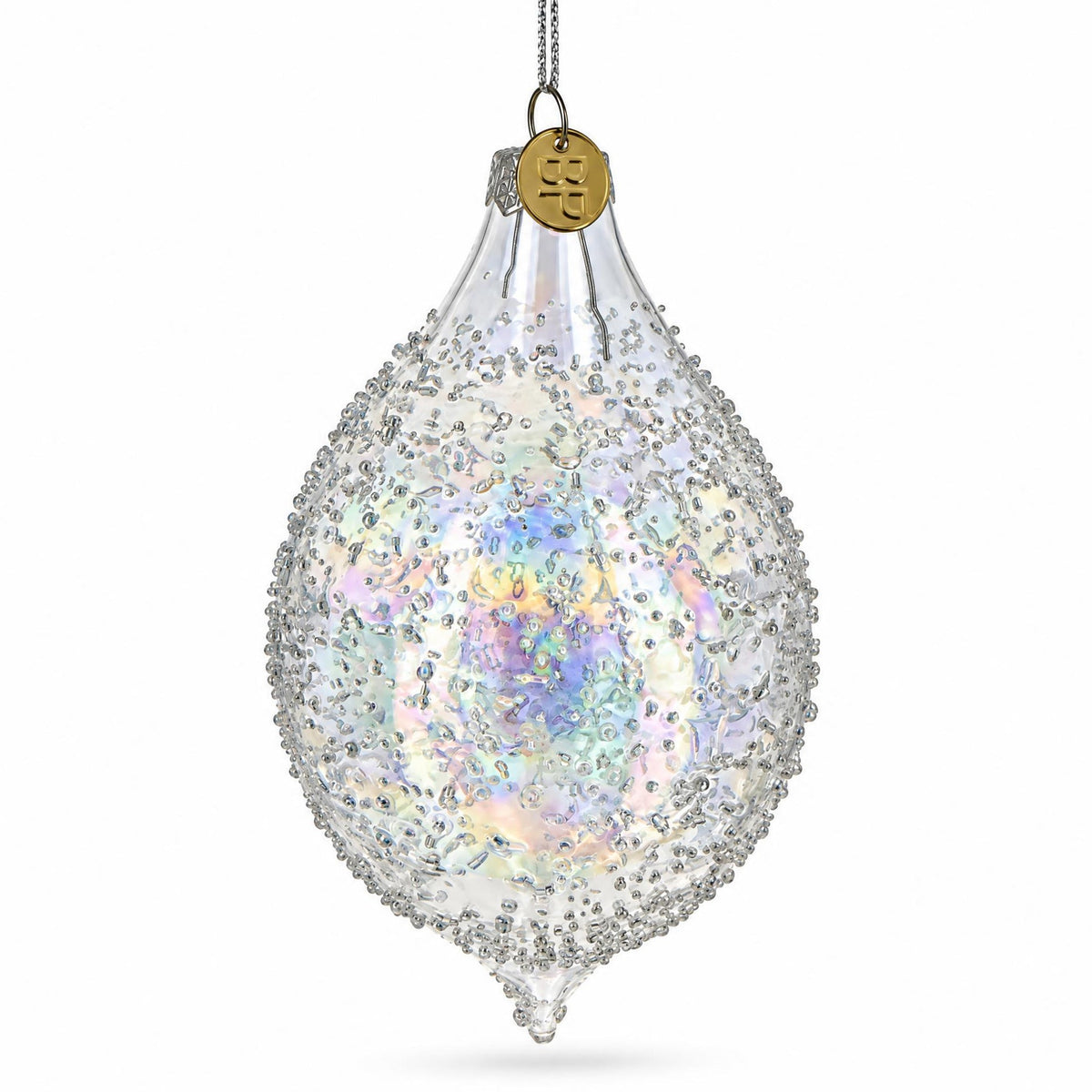 Iridescent Frosted Teardrop Glass Christmas Ornament