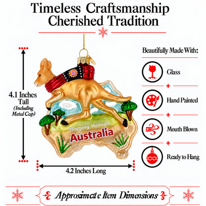 Australia Map Kangaroo Glass Christmas Ornament