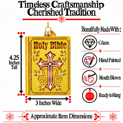 Holy Bible Book Glass Christmas Ornament