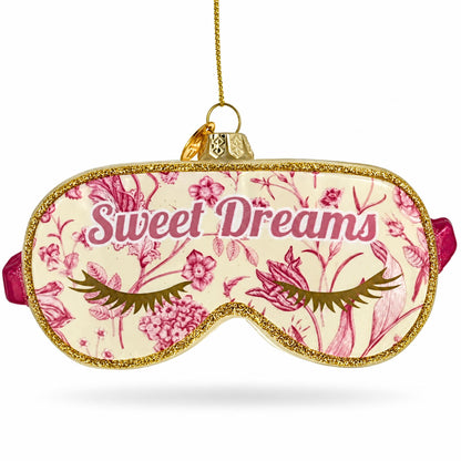 Pink Sleeping Mask with Eyelashes Glass Christmas Ornament