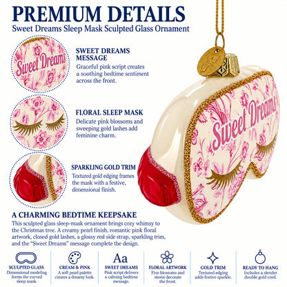 Pink Sleeping Mask with Eyelashes Glass Christmas Ornament