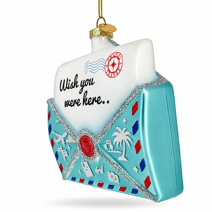 Nostalgic Wish You Were Postcard Mail Letter Glass Christmas Ornament