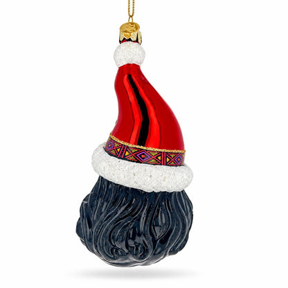 African American Black Santa Claus Head Glass Christmas Ornament