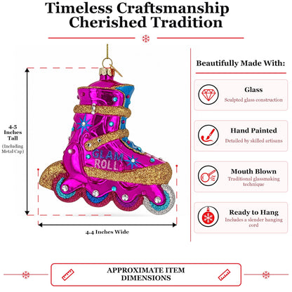 Pink Glitter Rollerblade Inline Skate Glass Christmas Ornament