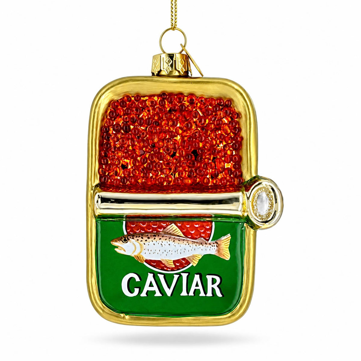 Gourmet Red Caviar Tin Can Glass Christmas Ornament