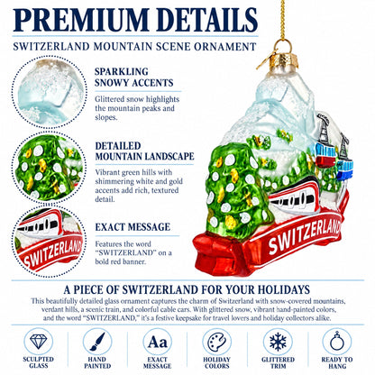 Switzerland Mountain Cable Car And Train Glass Christmas Ornament
