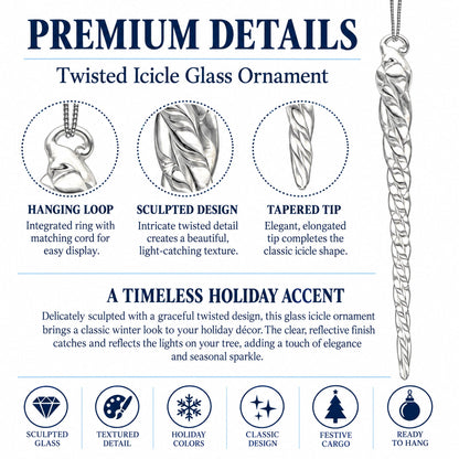 Clear Twisted Glass Icicle Winter Christmas Ornament