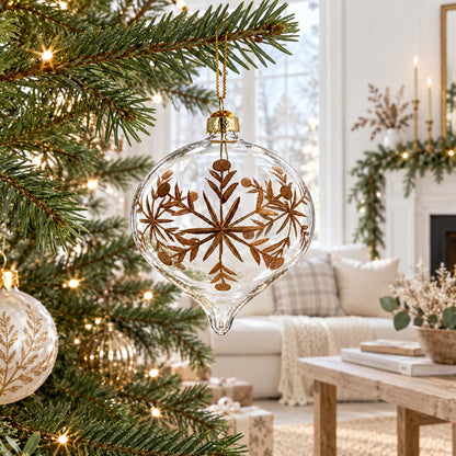 Clear Glass Onion With Gold Floral Design Christmas Ornament