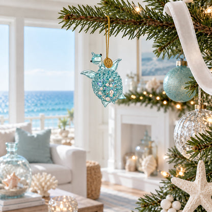 Light Blue Beaded Glass Sea Turtle Christmas Ornament