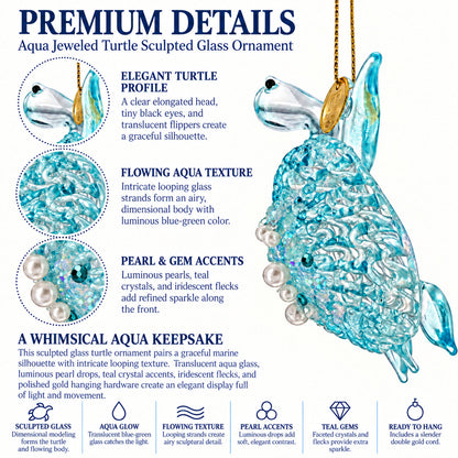 Light Blue Beaded Glass Sea Turtle Christmas Ornament