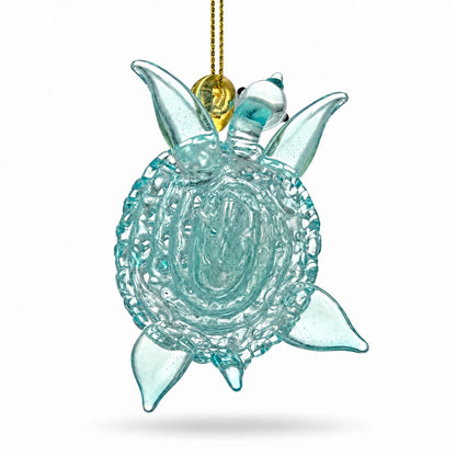 Light Blue Beaded Glass Sea Turtle Christmas Ornament