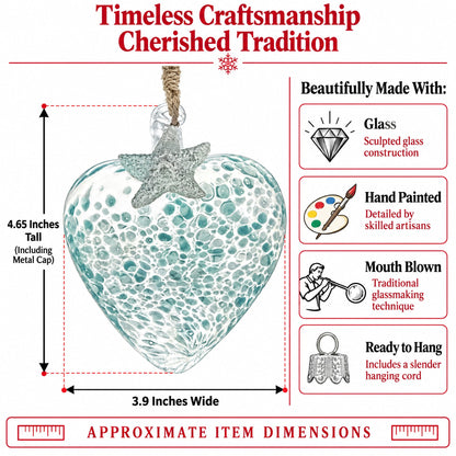 Blue Speckled Glass Heart With Starfish Christmas Ornament
