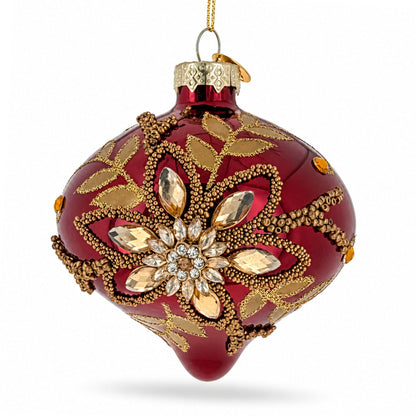 Burgundy Glass Onion Gold Leaf Crystal Christmas Ornament