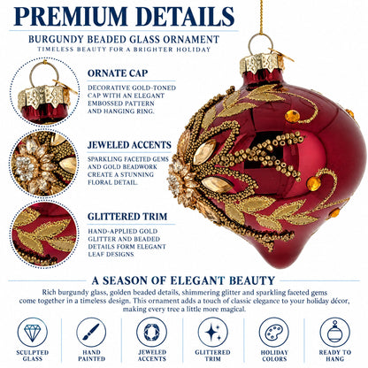 Burgundy Glass Onion Gold Leaf Crystal Christmas Ornament