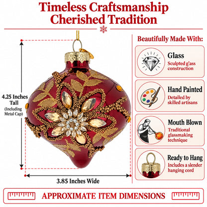 Burgundy Glass Onion Gold Leaf Crystal Christmas Ornament