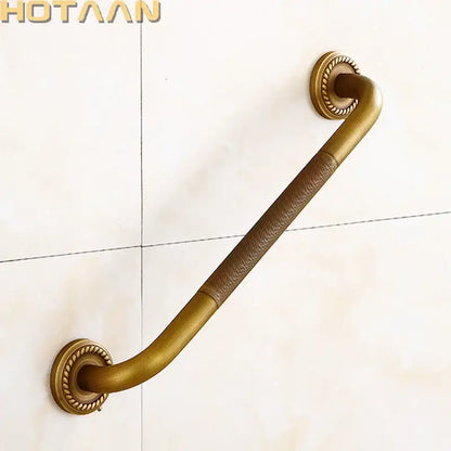 Decorative brass bathroom safety grab bar with rope detail for toilet