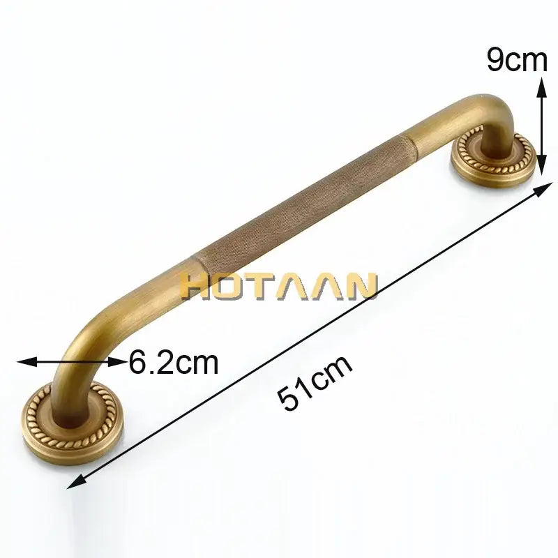 Decorative brass bathroom safety grab bar with rope detail for toilet
