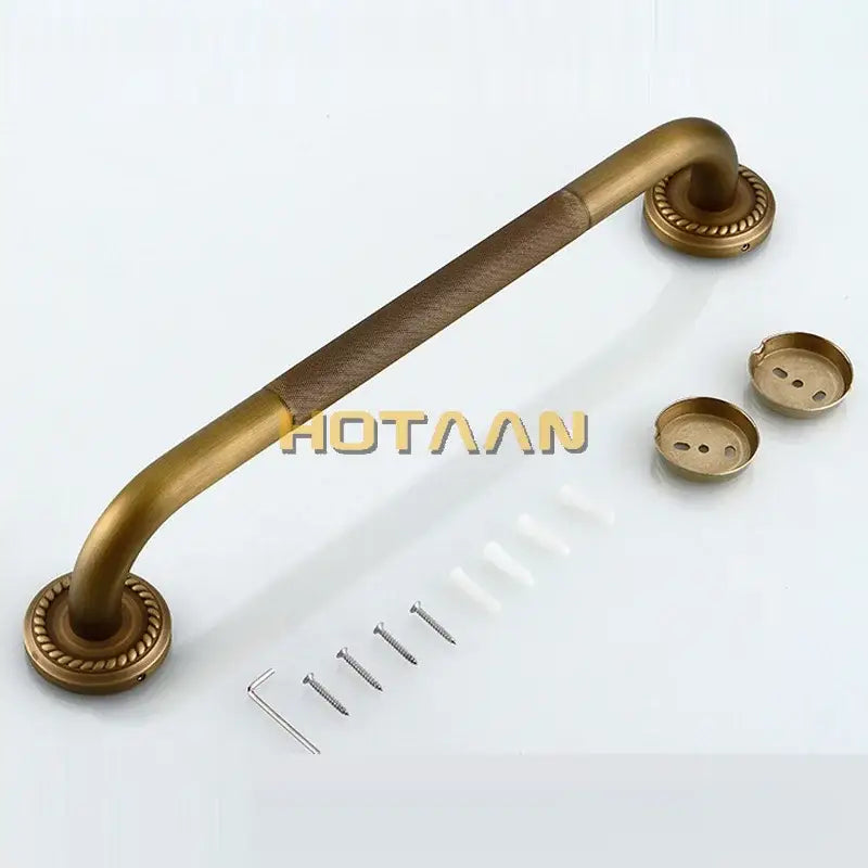 Decorative brass bathroom safety grab bar with rope detail for toilet