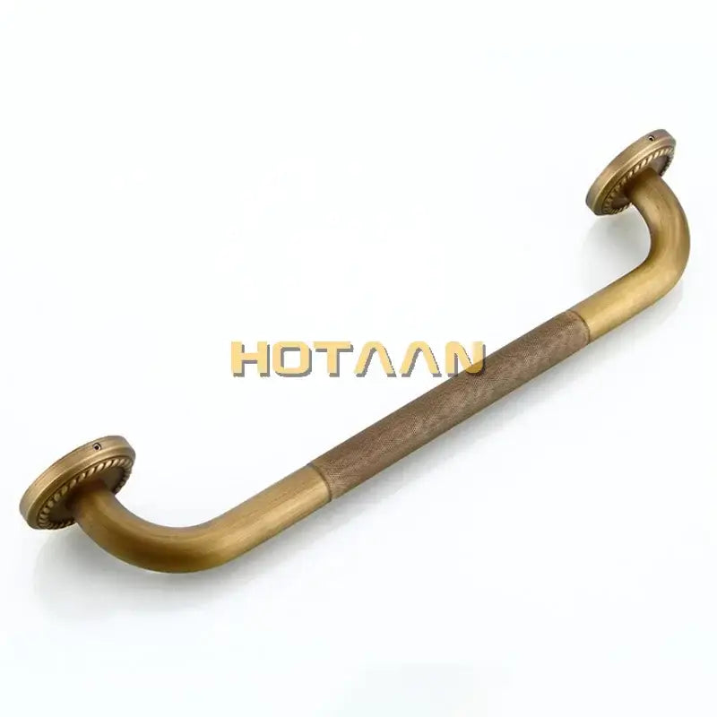 Decorative brass bathroom safety grab bar with rope detail for toilet
