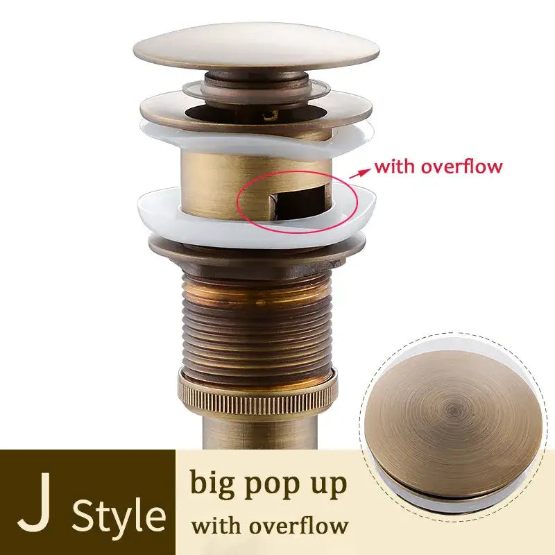 Decorative tree motif gold brass pop up drain bathroom sink