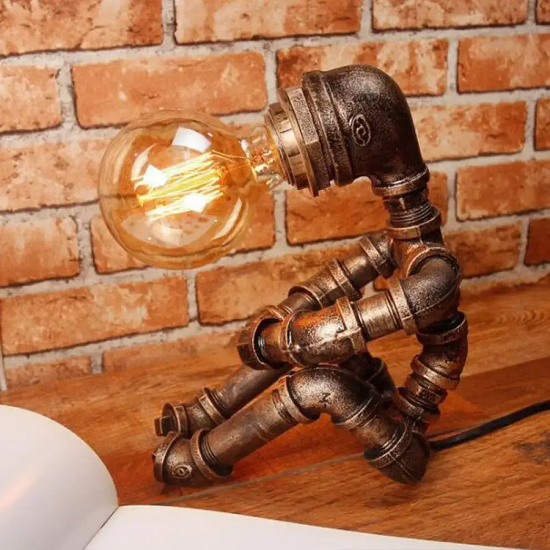 Industrial antiqued bronze robot table lamp bedroom nightstand light