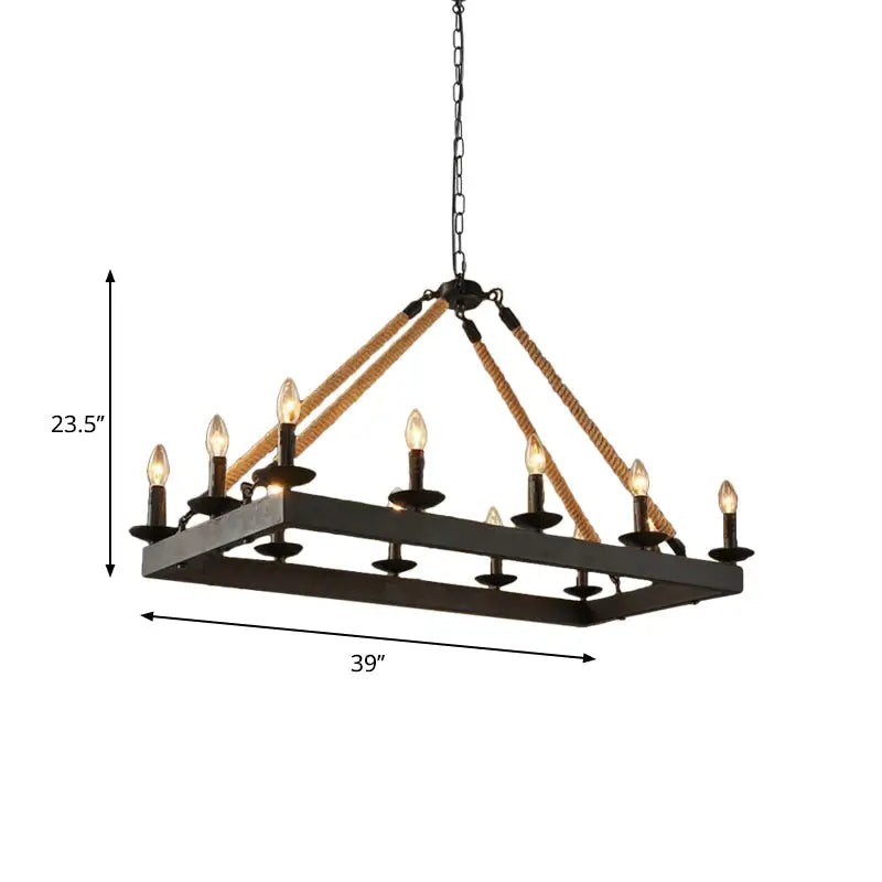 Industrial black metal rope chandelier dining room e27 light