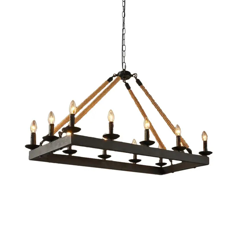 Industrial black metal rope chandelier dining room e27 light