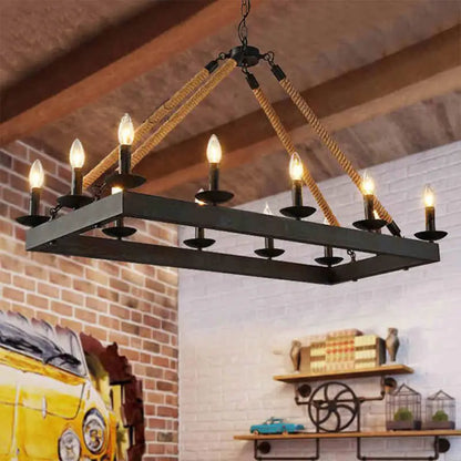 Industrial black metal rope chandelier dining room e27 light