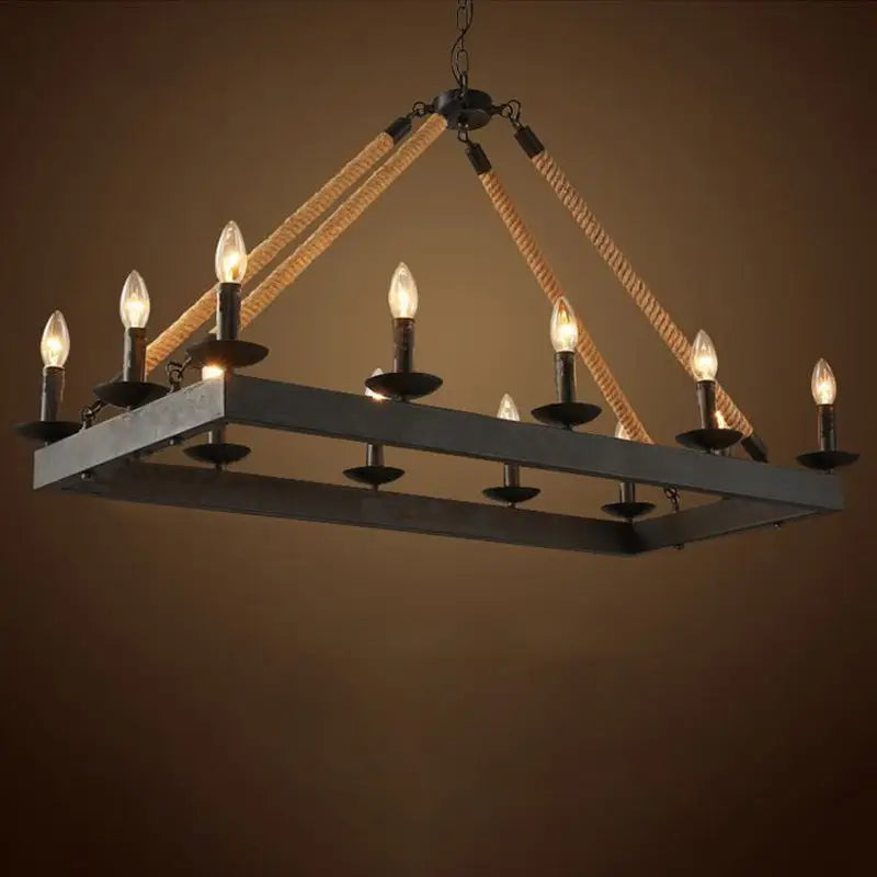 Industrial black metal rope chandelier dining room e27 light