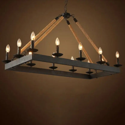 Industrial black metal rope chandelier dining room e27 light