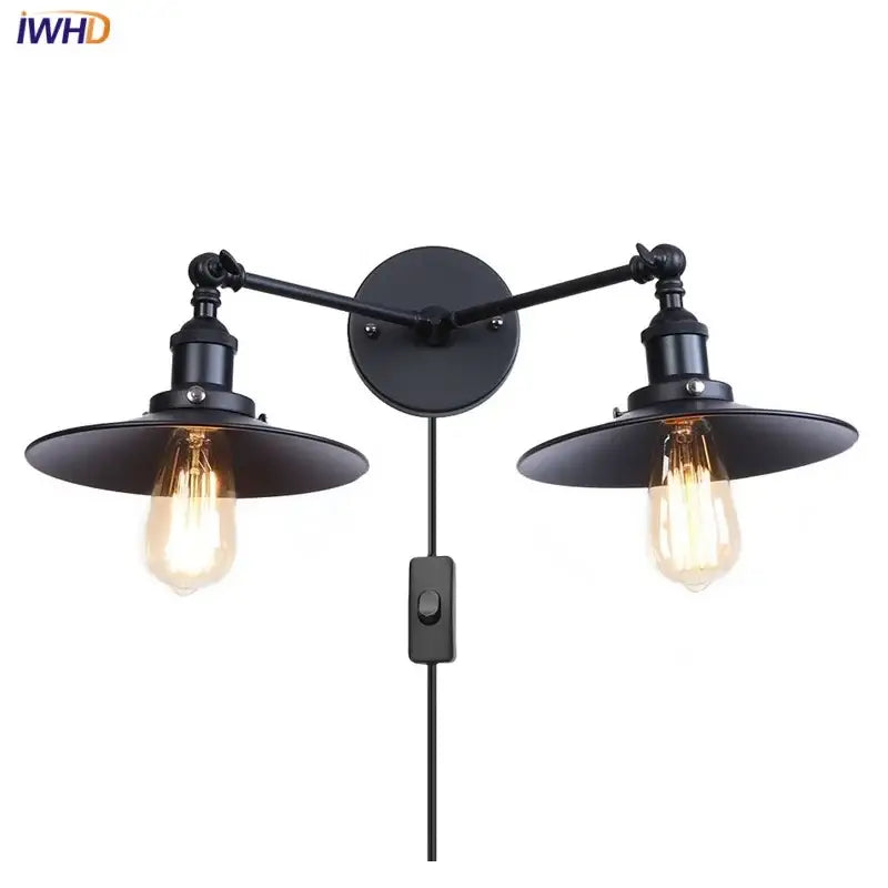 Industrial vintage black 2-head led wall lamp for living room