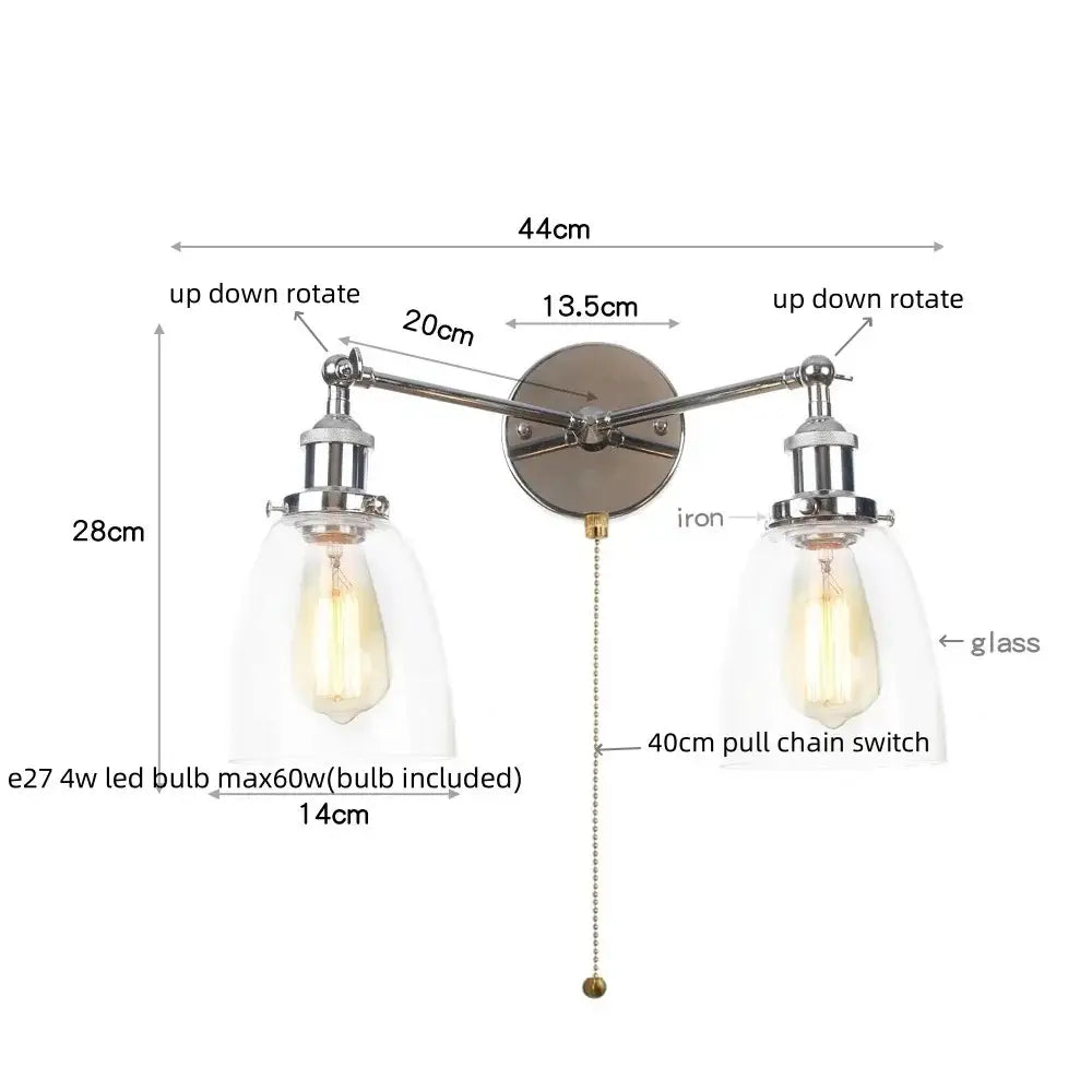 Modern chrome double glass led wall lamps bedroom sconce light fixtures