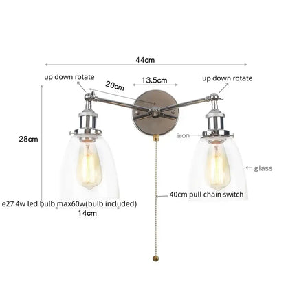 Modern chrome double glass led wall lamps bedroom sconce light fixtures