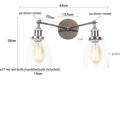 Modern chrome double glass led wall lamps bedroom sconce light fixtures