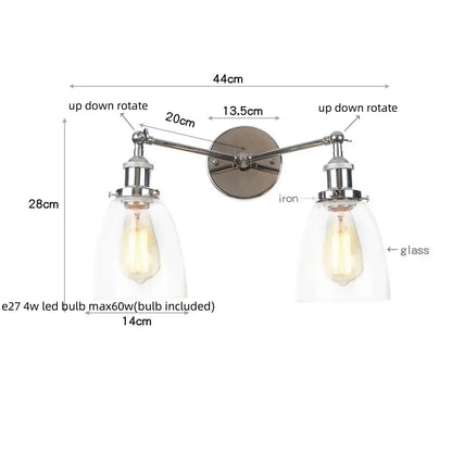Modern chrome double glass led wall lamps bedroom sconce light fixtures