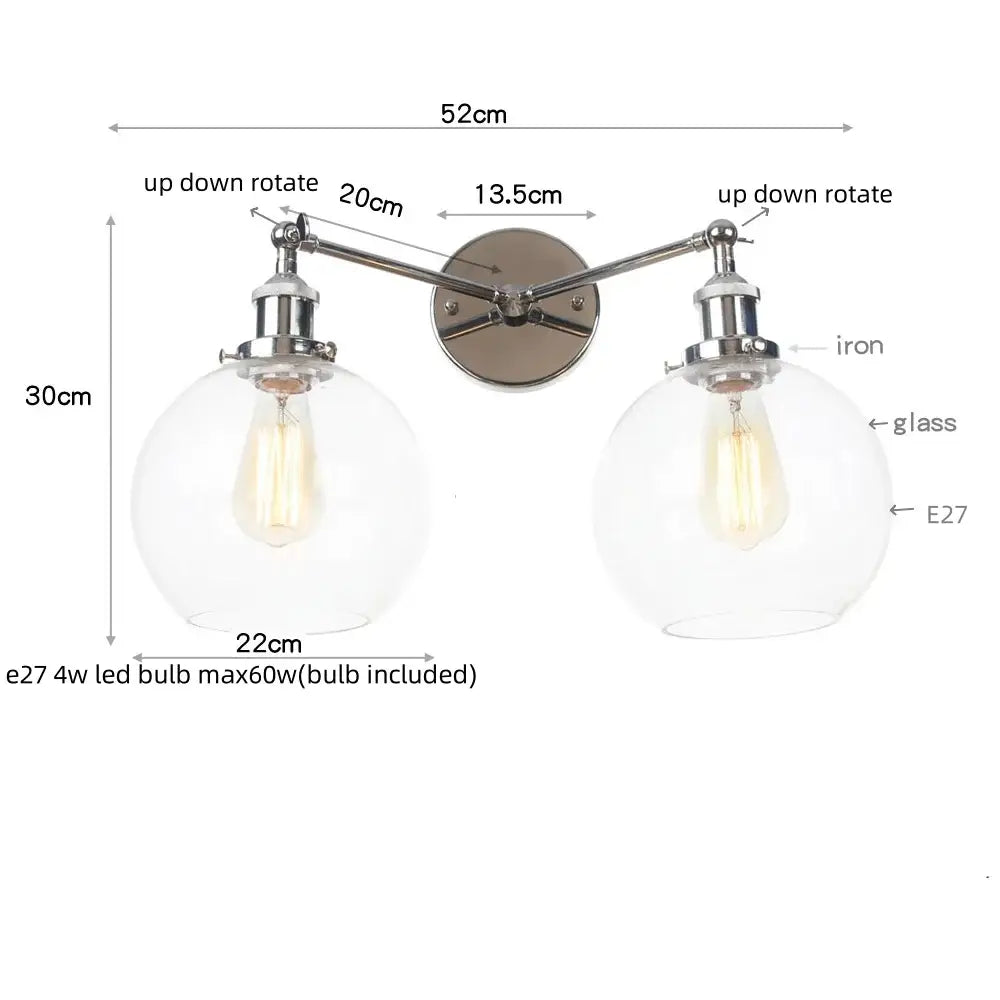 Modern chrome double glass led wall lamps bedroom sconce light fixtures