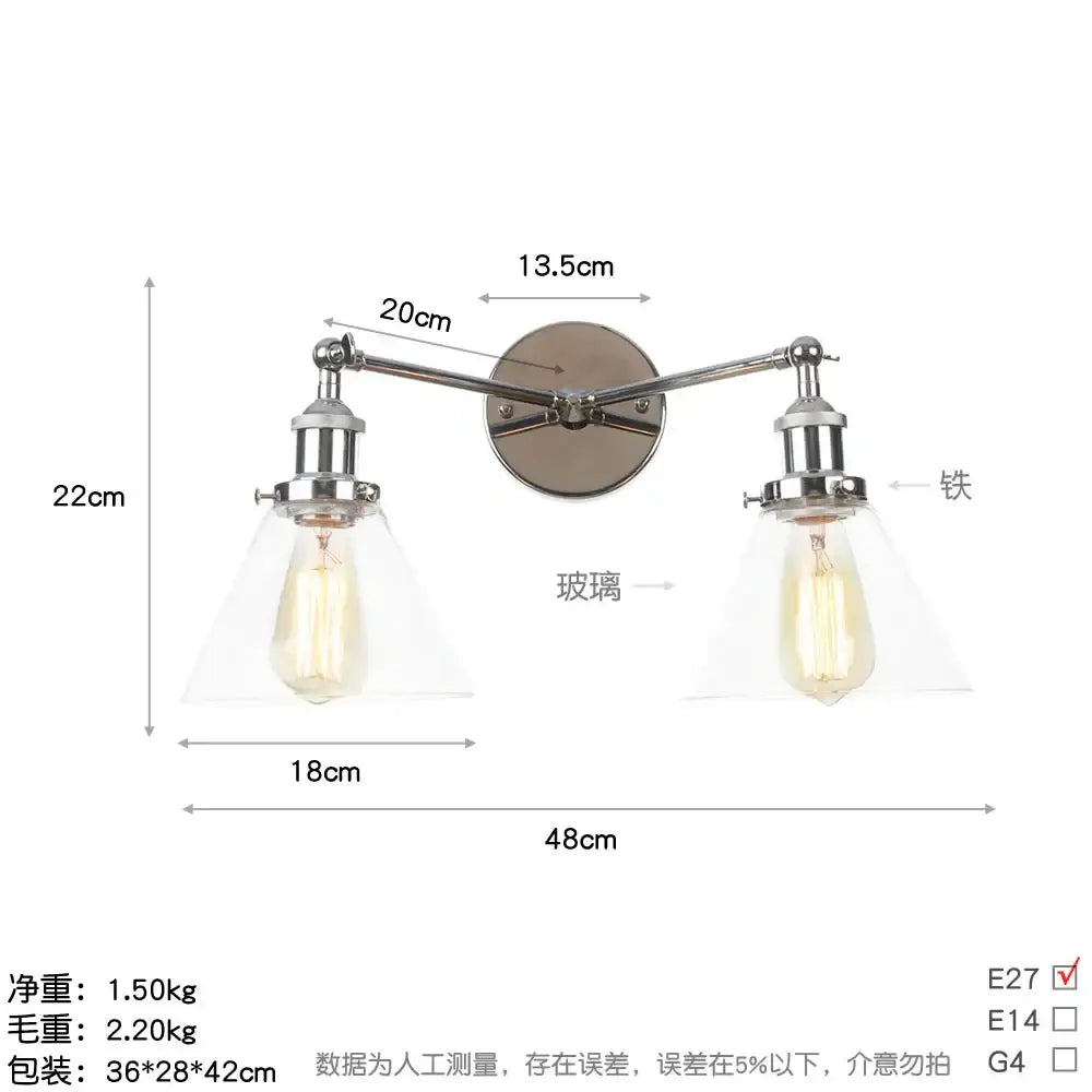 Modern chrome double glass led wall lamps bedroom sconce light fixtures