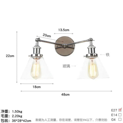 Modern chrome double glass led wall lamps bedroom sconce light fixtures