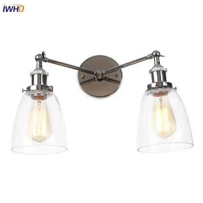 Modern chrome double glass led wall lamps bedroom sconce light fixtures