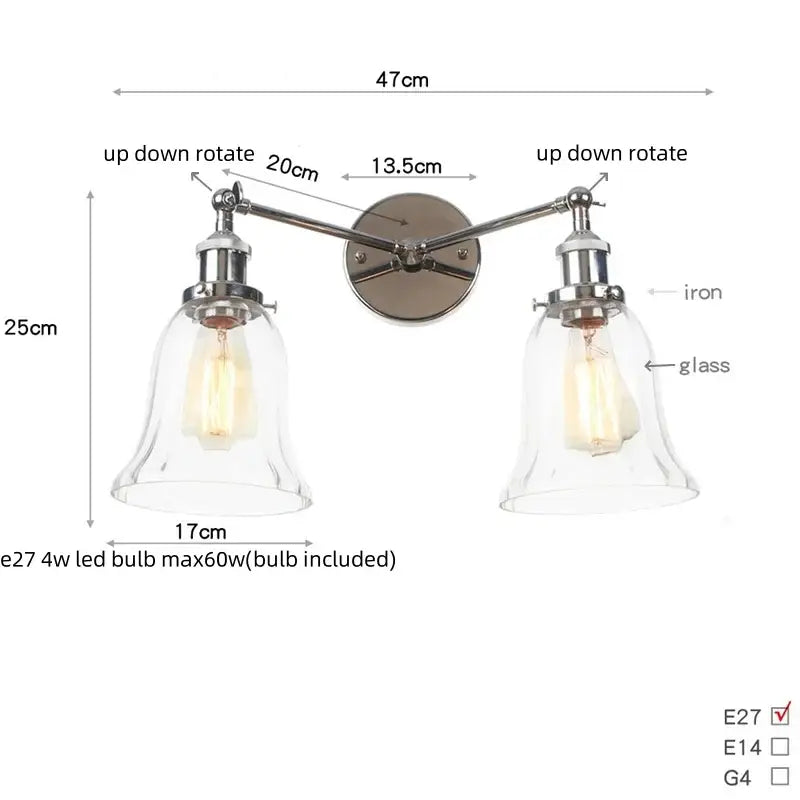 Modern chrome double glass led wall lamps bedroom sconce light fixtures