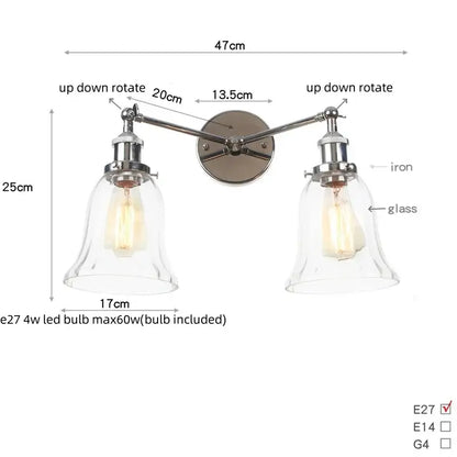 Modern chrome double glass led wall lamps bedroom sconce light fixtures