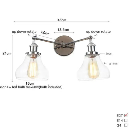 Modern chrome double glass led wall lamps bedroom sconce light fixtures