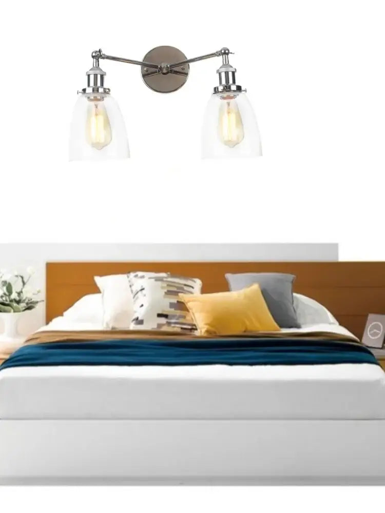 Modern chrome double glass led wall lamps bedroom sconce light fixtures
