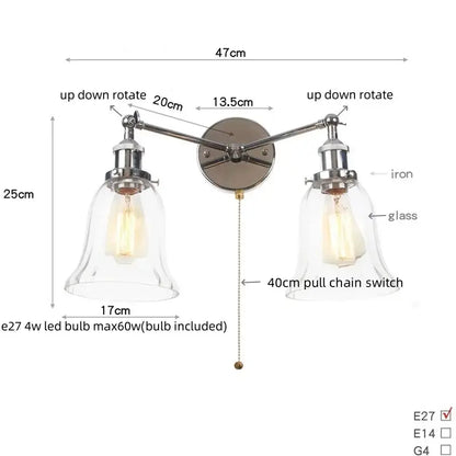 Modern chrome double glass led wall lamps bedroom sconce light fixtures