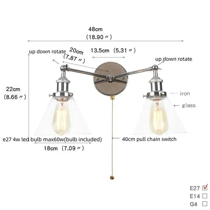 Modern chrome double glass led wall lamps bedroom sconce light fixtures