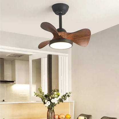 Modern white led ceiling fan with wooden blades bedroom light