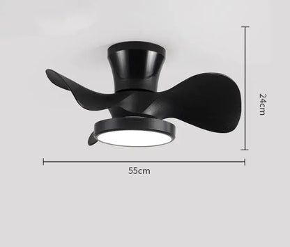 Modern white led ceiling fan with wooden blades bedroom light