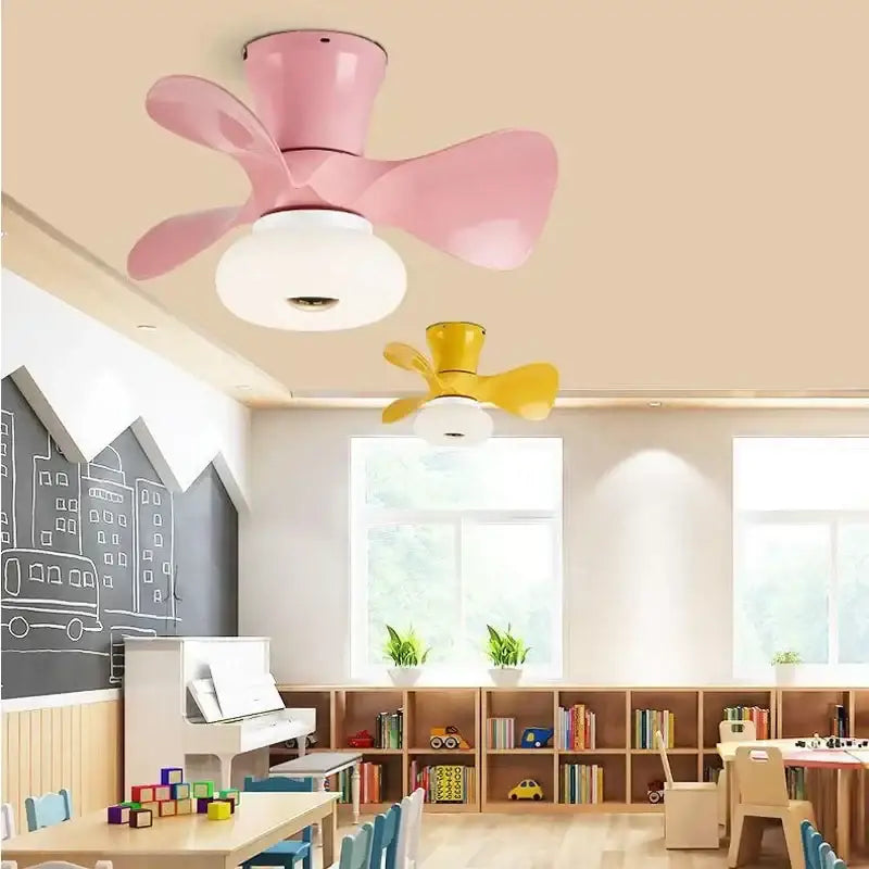 Modern pink and wood smart ceiling fans for kids bedroom