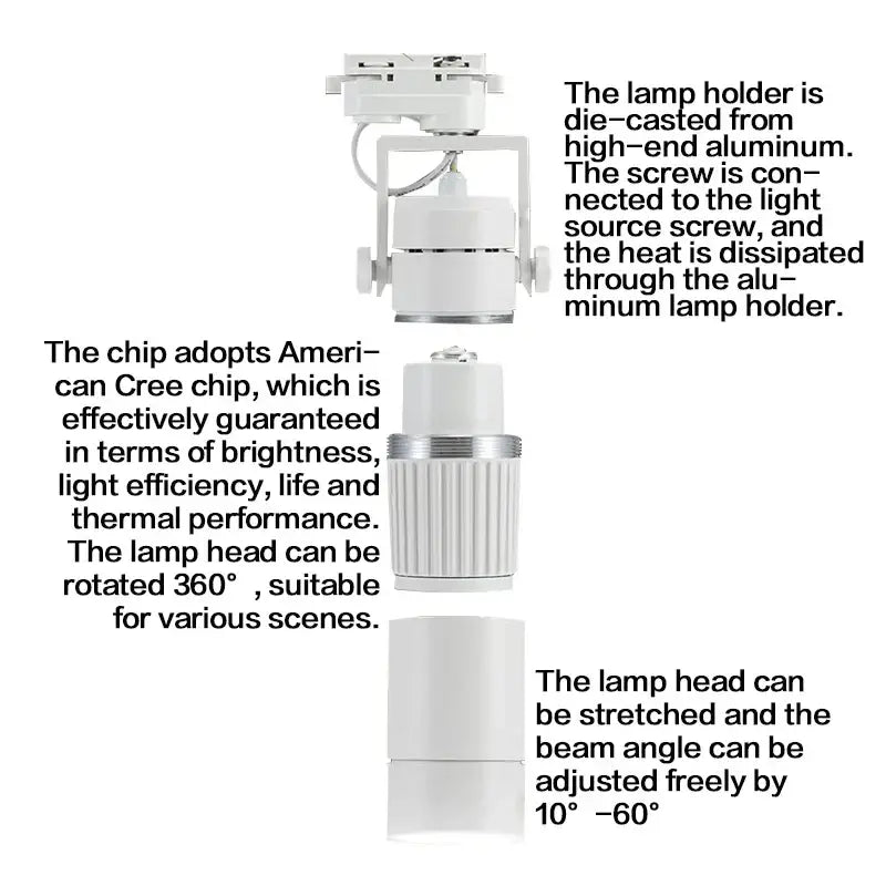 Modern white & black 25w dimmable led spotlight living room track light