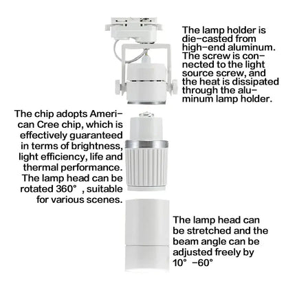 Modern white & black 25w dimmable led spotlight living room track light